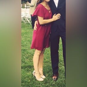 City Studio Lace-Up Burgundy Dress